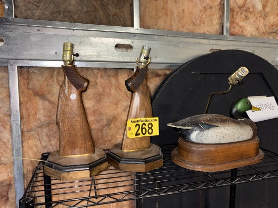 BID PRICE X 2 - (2) GUN STOCK TABLE LAMPS W/ DECOY LAMP