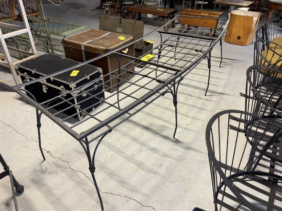 MID-CENTURY DESIGN WROUGHT IRON DINING TABLE W/ GLASS TOP