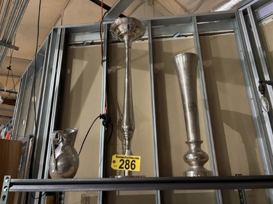 LOT: 2-SILVER DECORATIVE VASES & SILVER PITCHER