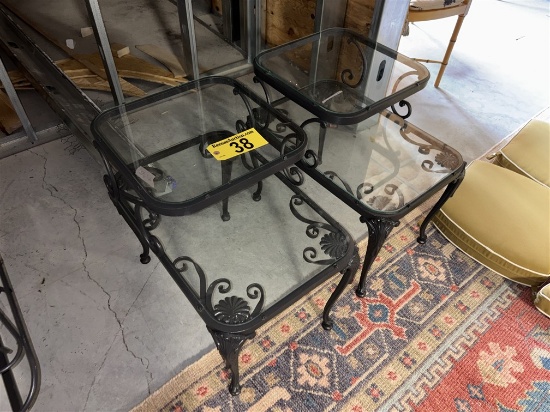 BID PRICE X 2 - (2) METAL FRAME 2-TIER GLASS TOP END TABLES