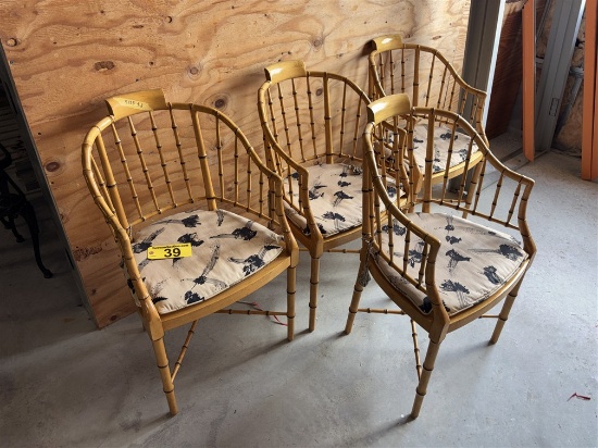BID PRICE X 4 - (4) BAMBOO CANE BOTTOM CHAIRS W/ CUSHIONS
