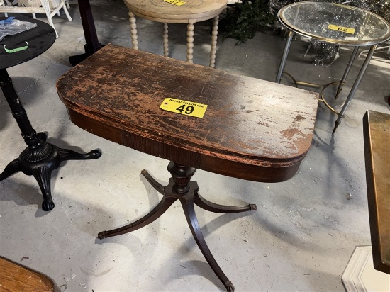 WOODEN SINGLE PEDESTAL FLIP-TOP TABLE, 32" X 32" X 29"H