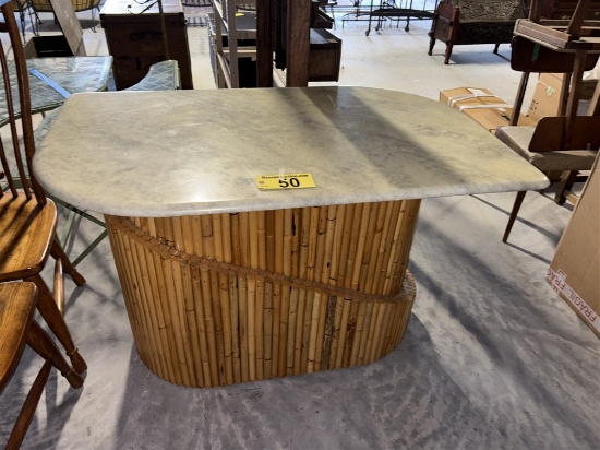 West Elm Bamboo Server W/ Marble Top, 29.5" X 49.5" X 30"H