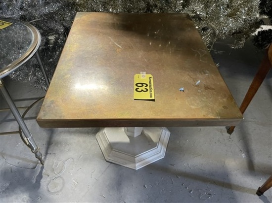 SINGLE PEDESTAL COPPER TOP TABLE, 24" X 30" X 25"H