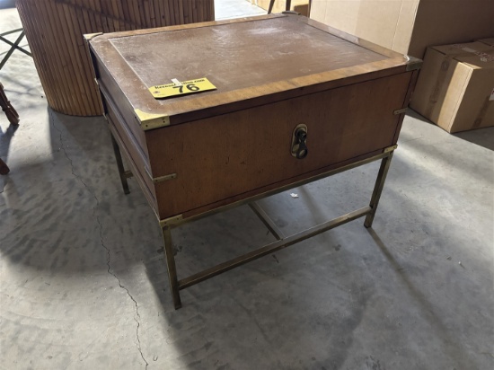 BRASS, WOOD & LEATHER TOP END TABLE, 2-DRAWER