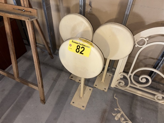BID PRICE X 3 - (3) METAL WALL MOUNT STOOLS, 12" DIA. SEAT