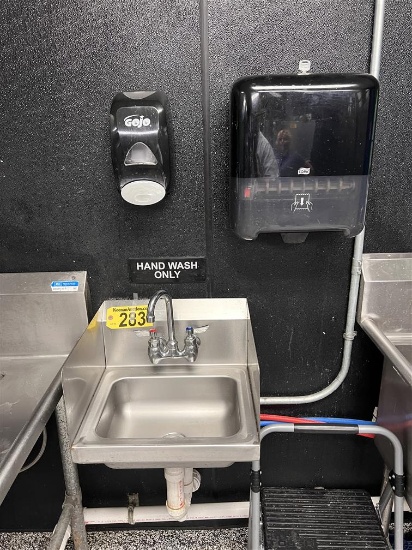 S/S 14" HAND SINK W/ SOAP & PAPER TOWEL DISPENSERS, 8" BACKSPLASH