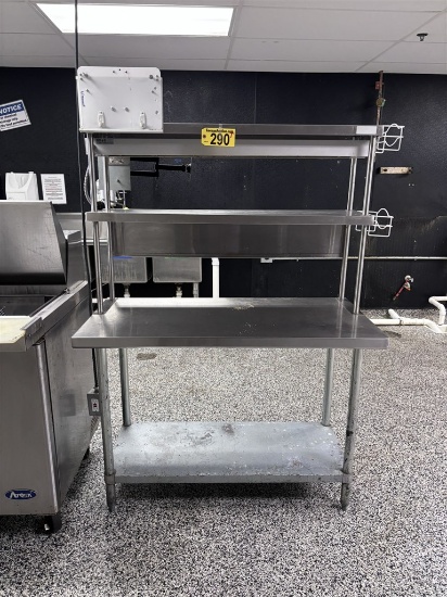 4' X 24" S/S TABLE W/ LOWER GALVANIZED SHELF, 2-SHELF RISER, 4' X 12" X 32"H