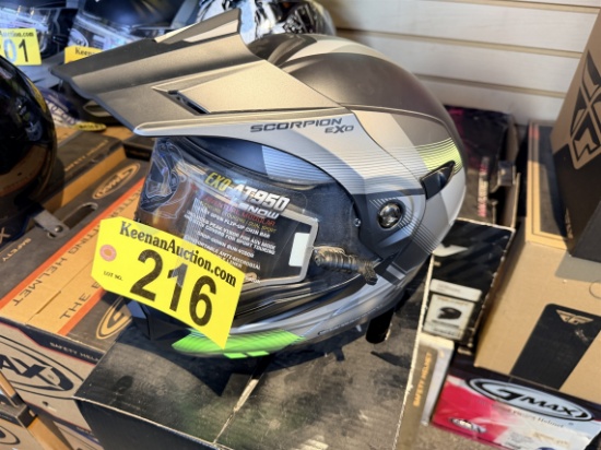SCORPION EXO-AT950 SNOWMOBILING HELMET W/ TINTED SHIELD, MULTI-COLOR, SIZE MED.