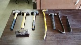 LOT OF (7) HAND TOOLS - HAMMERS AND PRY BARS
