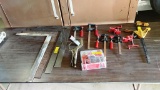 LOT OF MISC (9) CLAMPS AND (4) T SQUARES