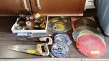LOT OF SAW BLADES, HAND SAWS AND MORE