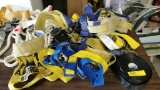 LARGE BOX OF ROPES, STRAPS, HARNESSES AND TIE DOWNS