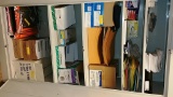 LOT OF OFFICE SUPPLIES IN CABINET LOT#72 (CABINET IS NOT INCLUDED)