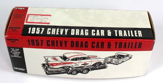 NEW, IN THE BOX: ERTL 1957 CHEVY DRAG CAR & TRAILER BANK