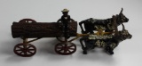 VINTAGE CAST IRON KENTON OX CART WITH LOG & DRIVER