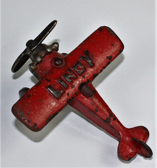 VINTAGE HUBLEY CAST IRON AIRPLANE "LINDY" RED
