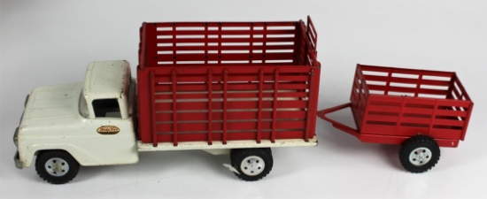 VINTAGE TONKA TOYS PRESSED STEEL STAKE TRUCK & TRAILER 1950s