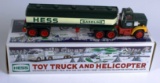 2 HESS VEHICLES - TANKER AND NEW TRUCK AND HELICOPTER IN THE BOX