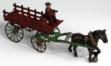 VINTAGE KENTON CAST IRON HORSE DRAWN STAKE WAGON 1930s