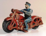 VINTAGE HUBLEY CAST IRON MOTORCYCLE WITH POLICEMAN  RIDER
