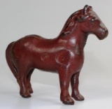 VINTAGE CAST IRON HORSE BANK WITH HORSE SHOE
