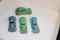 LOT OF 4 TOOTSIETOYS - 2 GREEN CARS AND 2 BLUE CARS