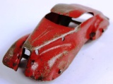 VINTAGE MARX PRESSED STEEL COUPE - RED WITH WOOD WHEELS