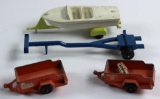 LOT OF 4 RALSTOY & TOOTSIETOY TRAILERS & 1 BOAT