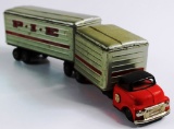 VINTAGE JAPANESE TIN FRICTION P-I-E SEMI TRACTOR TRAILER