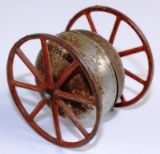 VINTAGE CAST IRON ROLLING BELL WITH SPOKED WHEELS