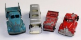 LOT OF 4 TOOTSIETOY DIECAST VEHICLES - JEEP, BUS, DUMP TRUCK & SEMI CAB