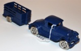 VINTAGE AC WILLIAMS CAST IRON CHEVY COUPE & TRAILER