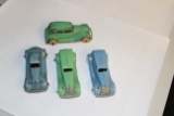 LOT OF 4 TOOTSIETOYS - 2 GREEN CARS AND 2 BLUE CARS