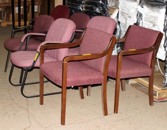 LOT OF 7 MAROON OR BURGUNDY UPHOLSTERED SIDE CHAIRS
