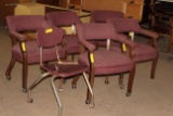 LOT OF 6 ROLLING BURGUNDY CHAIRS