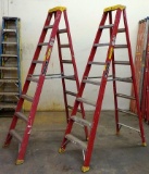 LOT OF 2 LOUISVILLE 8FT RED FIBERGLASS LADDERS