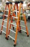 LOT OF 2 WERNER ORANGE 6FT FIBERGLASS LADDERS