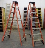 LOT OF 2 WERNER 8FT ORANGE FIBERGLASS LADDERS