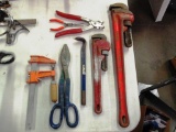 LOT OF 8 HAND TOOLS - PIPE WRENCHES AND MORE