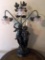 BLACK METAL CHERUB LAMP WITH FLORAL SHADES