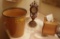 4 BATHROOM ITEMS CLOCK, WASTE BASKET & MORE