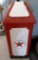 METAL TEXACO TRASH CAN WITH SWINGING DOOR UP TOP