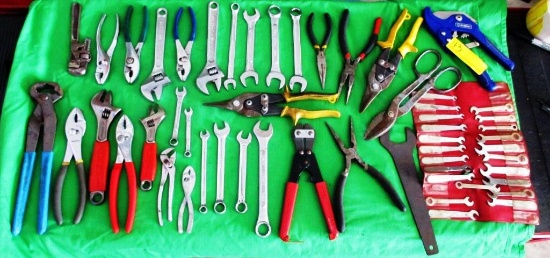 LARGE LOT OF PLIERS, WRENCHES AND CUTTERS