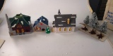 LOT OF 3 DEPT. 56 SNOW VILLAGE WITH TREES: SINGLE CAR GARAGE, FACTORY & PARISH CHURCH