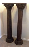 PAIR OF SOLID WOOD CARVED PILLARS