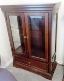 WOOD & GLASS DISPLAY CASE - 2 DOORS AND 1 DRAWER