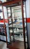 WOOD AND GLASS LIGHTED DISPLAY CASE WITH 7 GLASS SHELVES