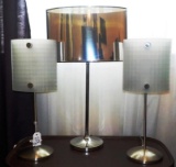 3 MODERN / MID-CENTURY LOOK GLASS AND METAL TABLE LAMPS