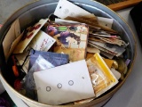 SEWING BASKET, TIN OF BUTTONS AND SEWING NOTIONS